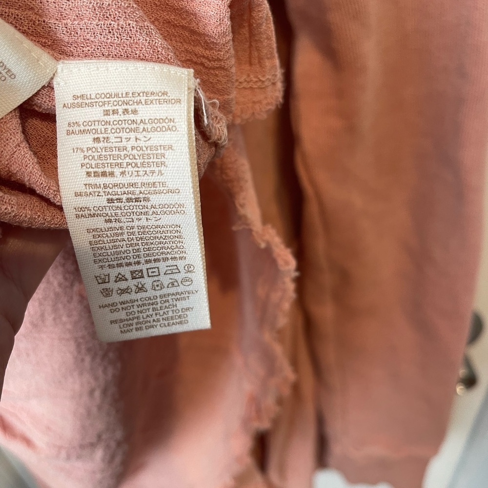 Free People Summer Dreams Hoodie Oversized Dusty Peachy-Pink Textured Knit Top S - Picture 6 of 6
